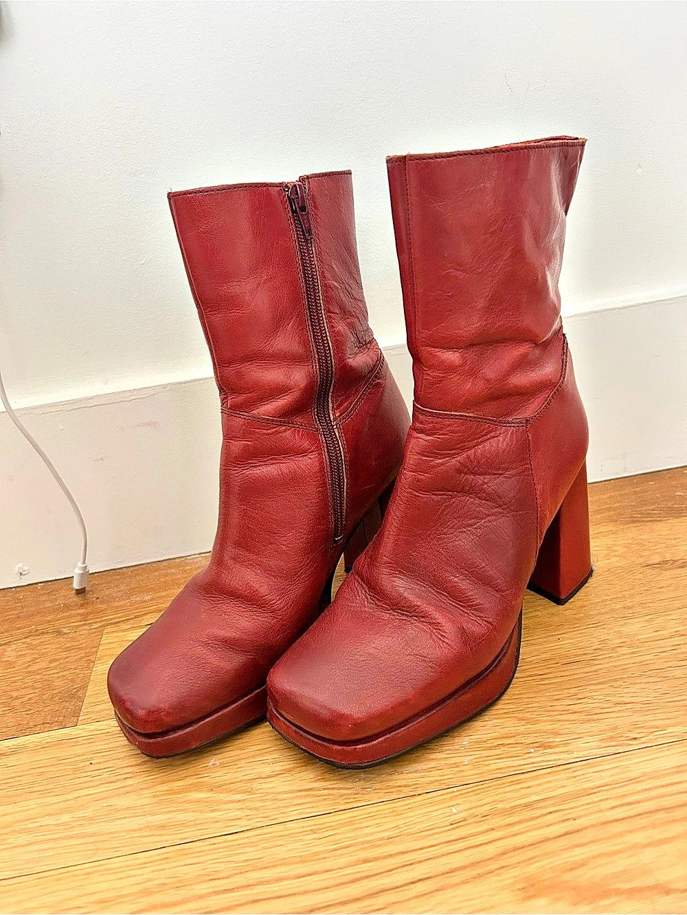 DSW Platform Square Toe Boot Red